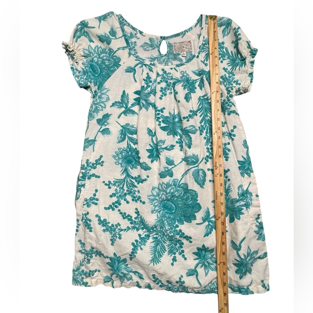 Joules Tunic Dress Aqua Audrey Linen Blend Pockets Size 4 Floral Smocked Coastal - Picture 5 of 12